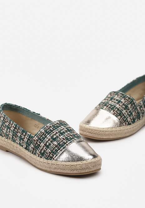 Zielone Espadryle z Tweedowego Materiału z Plecionką na Podeszwie Hexiria