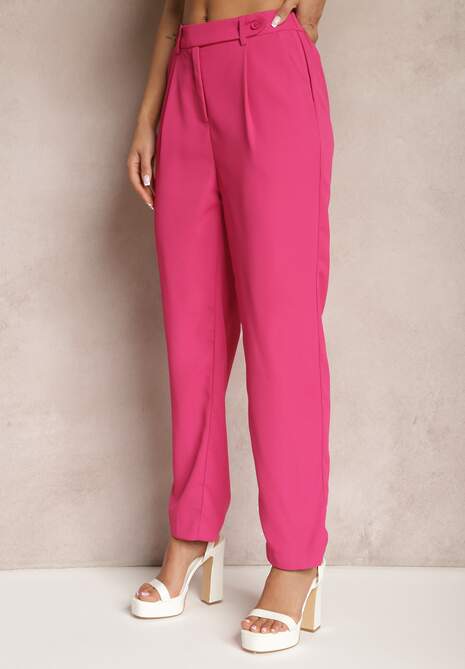 Fuksjowe Garniturowe Spodnie High Waist z Gumką w Talii i Prostymi Nogawkami Brenissa