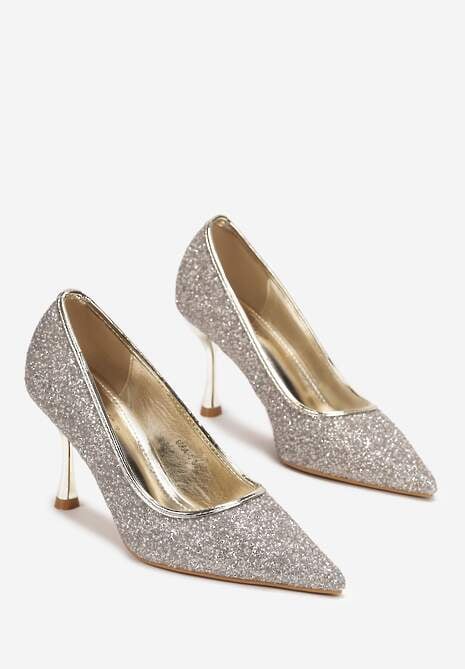 Złote Brokatowe Szpilki ze Szpiczastym Noskiem Domazina