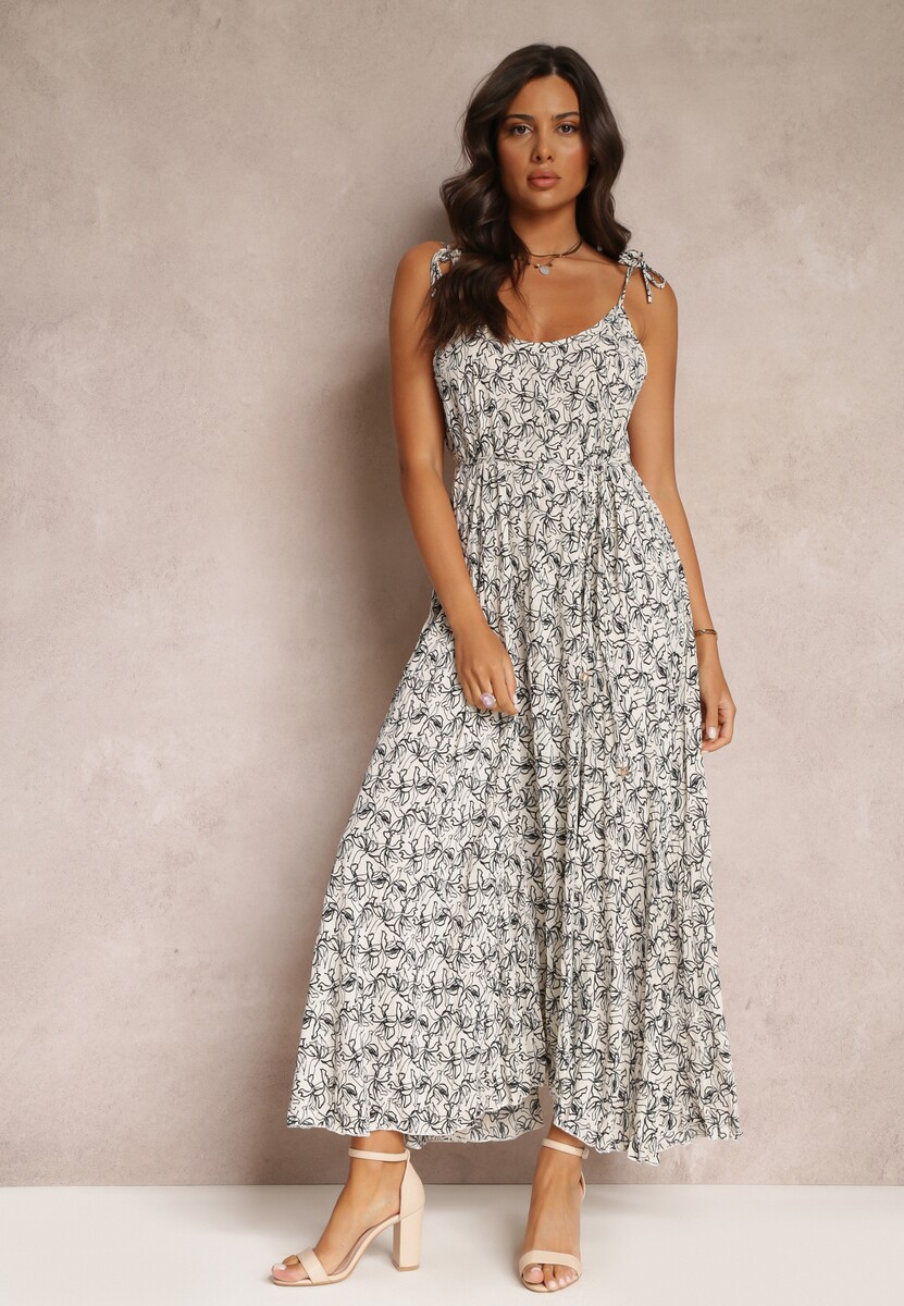 Czarna Sukienka Maxi Wiązana na Ramionach z Rozkloszowanym Dołem Matiltta