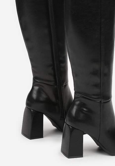 Czarne Skórzane Kozaki VICES do Kolana na Słupku w Eleganckim Stylu Reiandra
