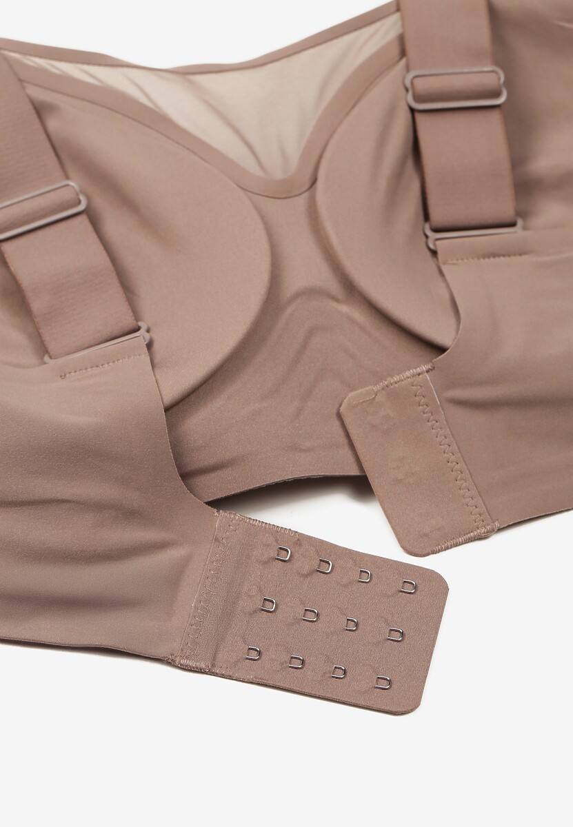 Ciemnobeżowy Biustonosz na Szerokich Ramiączkach Zdobiony Siateczkową Wstawką Salineva