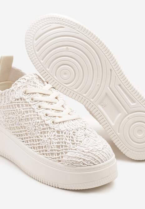 Beżowe Sneakersy na Platformie z Ażurowym Wykończeniem Isdisane