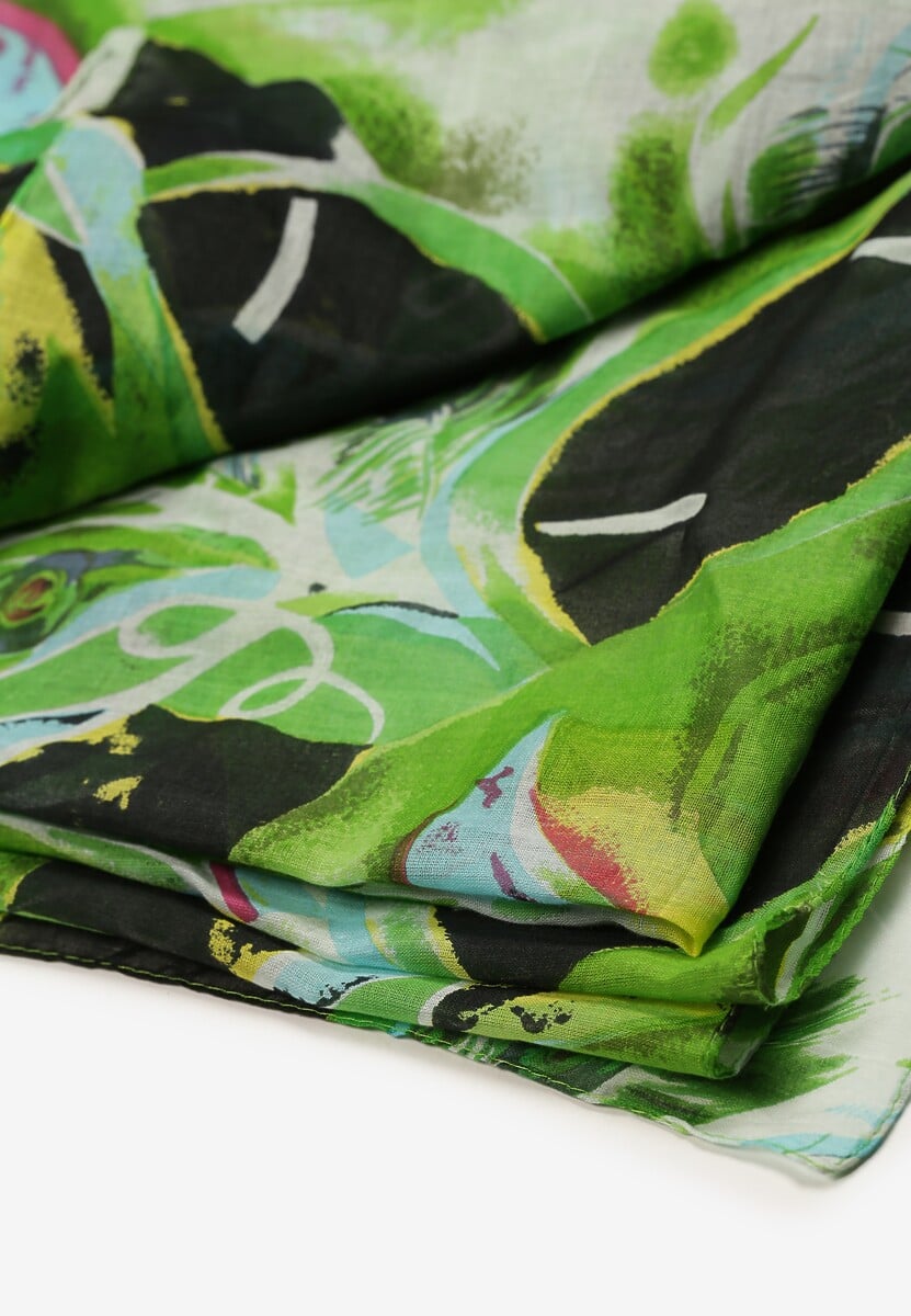 Jasnozielony Bawełniany Klasyczny Szalik Apaszka z Abstrakcyjnym Wzorem Nihilisa