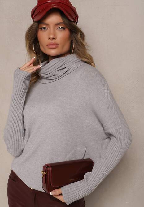 Jasnoszary Golf z Kieszeniami z Dzianiny z Wiskozą Lannorella