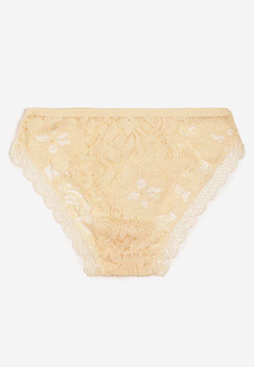 Jasnobeżowe Majtki Typu Figi Ozdobione Koronkowymi Wstawkami Omikka