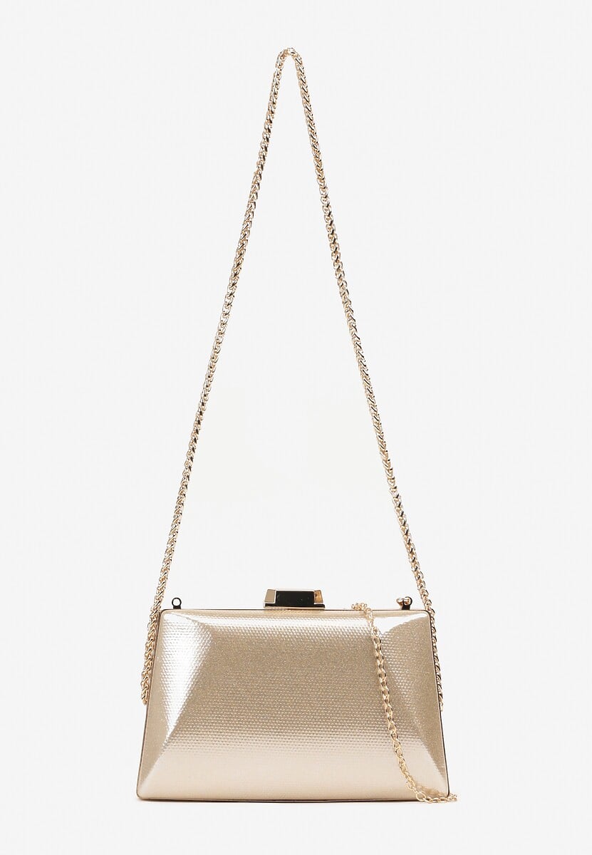 Złota Torebka Kopertówka z Łańcuszkiem Ozdobiona Połyskiem Jalida