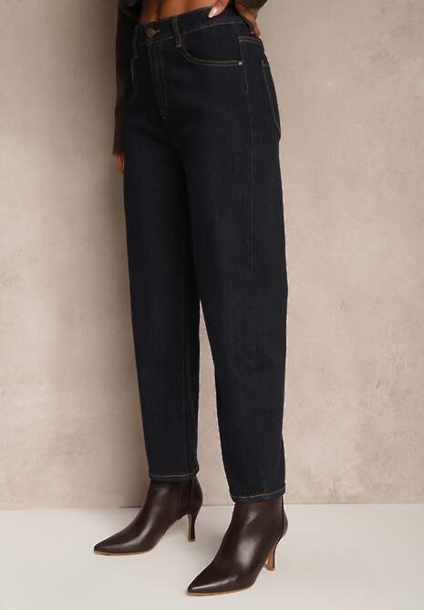 Granatowe Jeansy Mom Fit Regular Waist Ahortia