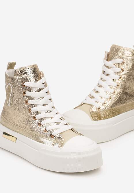 Złote Brokatowe Trampki na Platformie z Cholewką za Kostkę Nevirosa
