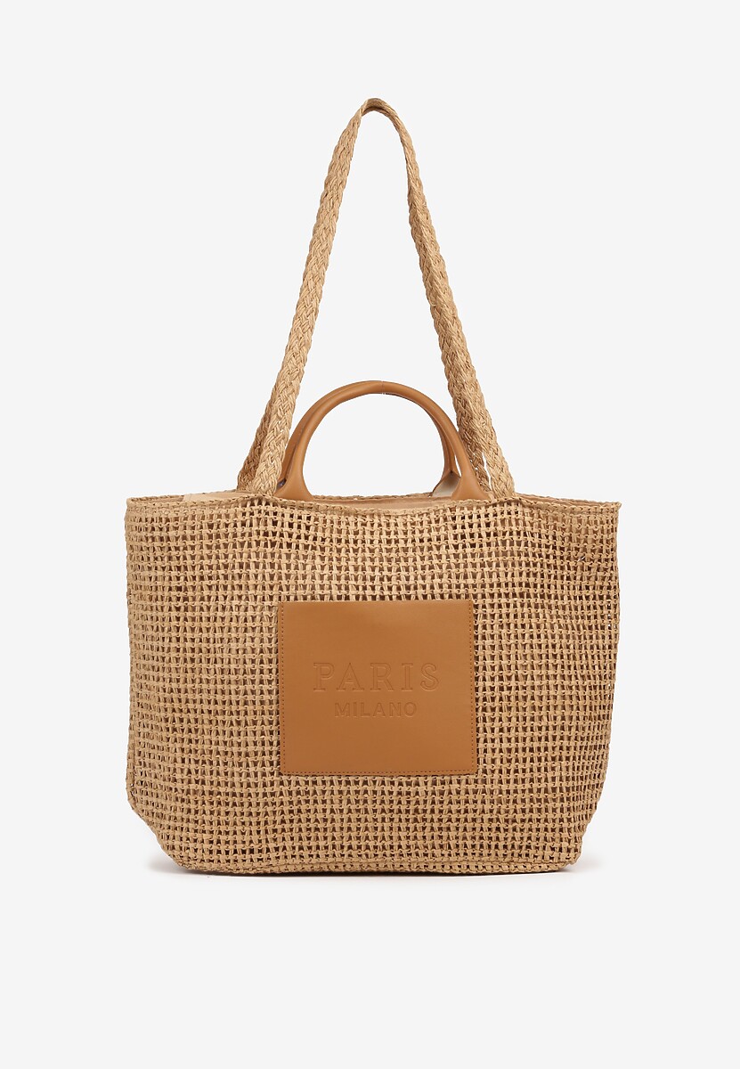 Beżowa Plażowa Torebka Shopper Ozdobiona Plecionką Madelli