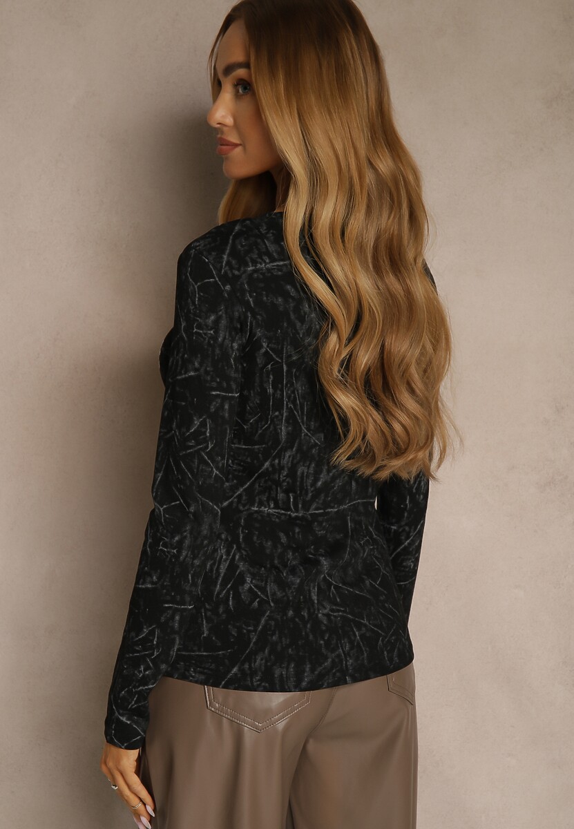Czarna Bluzka Longsleeve Ozdobiona Geometrycznym Motywem Uninessa