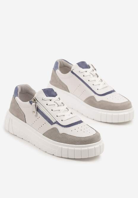 Białe Sneakersy z Naturalnej Skóry na Grubej Podeszwie z Suwakiem Soravelle