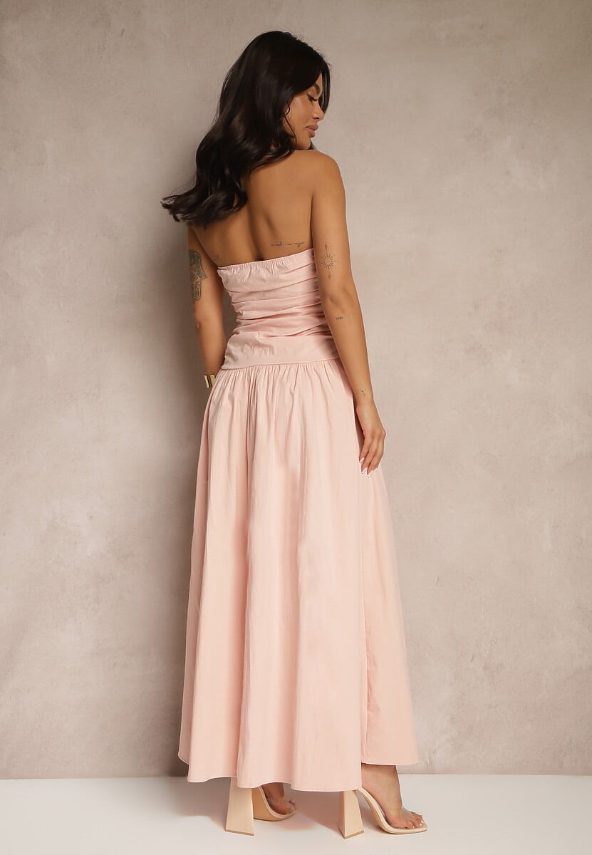 Różowa Koktajlowa Bawełniana Sukienka Bodycon Filitera