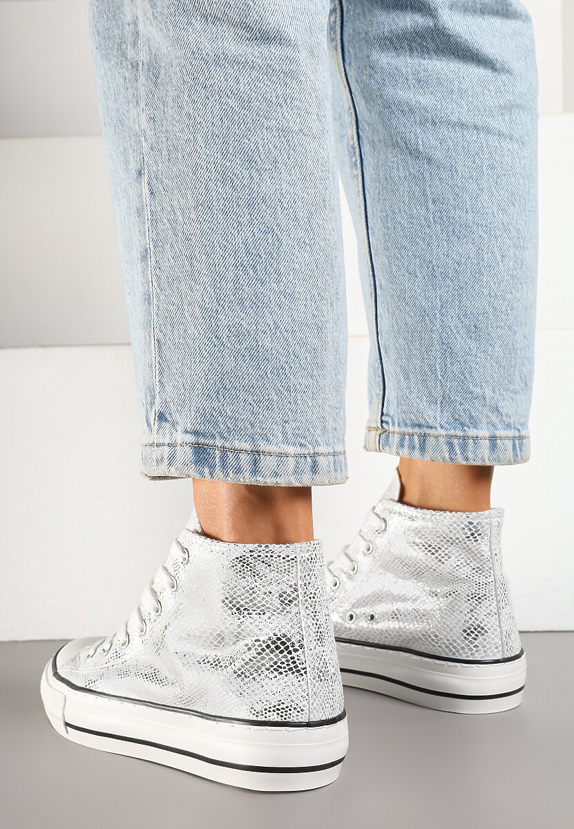 Srebrne Trampki z Wysoką Tłoczoną Cholewką Willevia