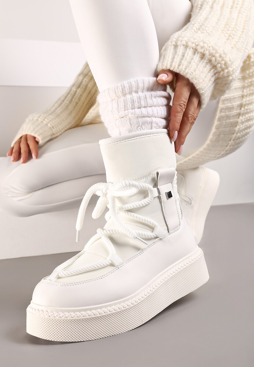 Białe Śniegowce na Platformie ze Sznurowaniem Tirilissa