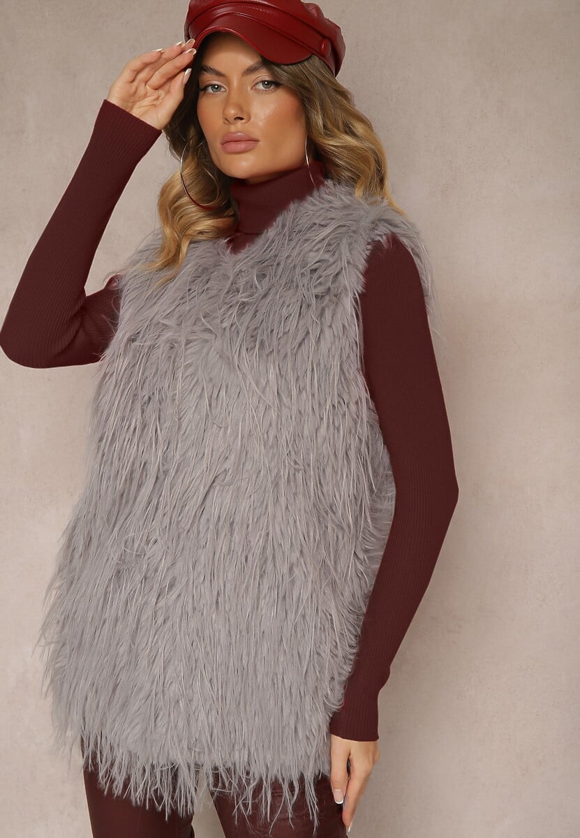 Fuksjowa Futerkowa Kamizelka o Prostym Kroju z Kieszeniami Venialith