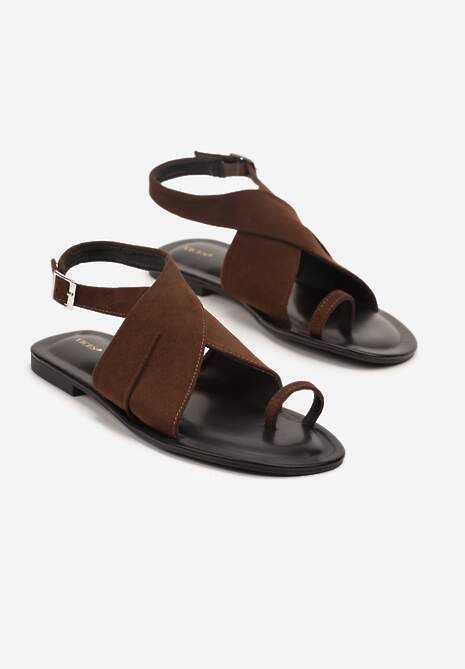Brązowe Sandały Japonki Vices z Ozdobnymi Paskami Naliava