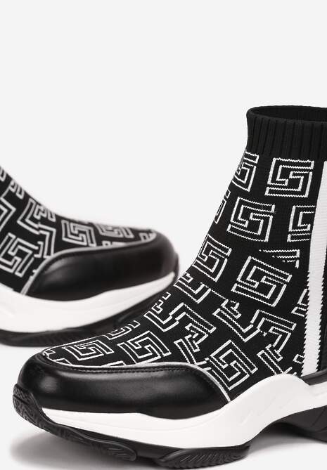 Czarne Skarpetkowe Sneakersy na Płaskiej Grubej Podeszwie Parnelia