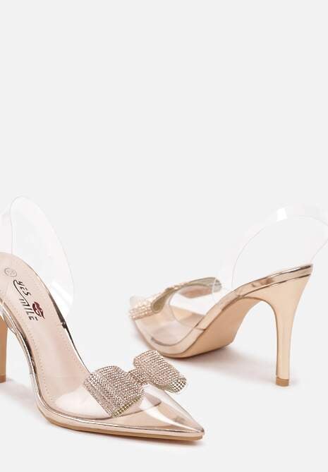 Szampańskie Szpilki Transparentne z Odkrytą Piętą i Cyrkoniową Kokardą Leniliana