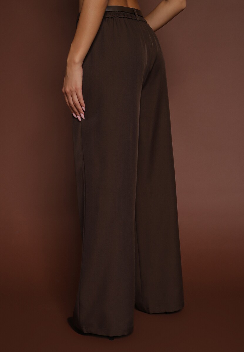 Brązowe Szerokie Spodnie Garniturowe Ozdobione Paskiem Cirrive