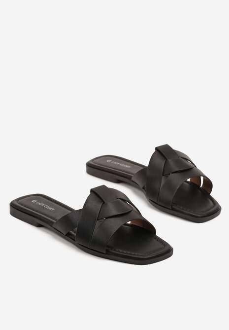 Czarne Klapki Ozdobione Geometryczną Cholewką Orrona