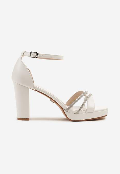 Białe Sandały Vices na Słupku i Platformie Ozdobione Cyrkoniami Felaina