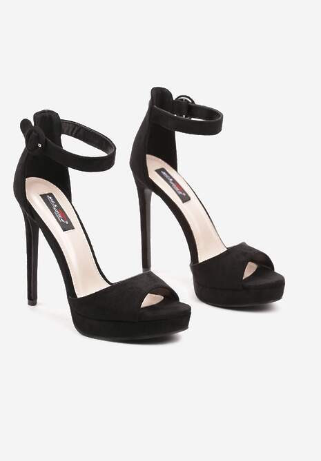 Czarne Sandały na Wysokiej Szpilce z Platformą Effidra