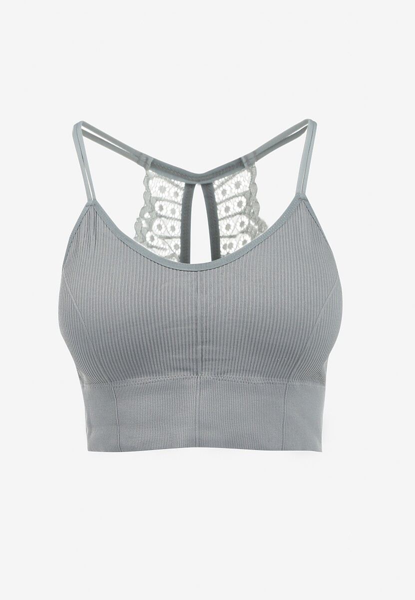 Szary Biustonosz Braletka z Koronką na Ramiączkach Luciar