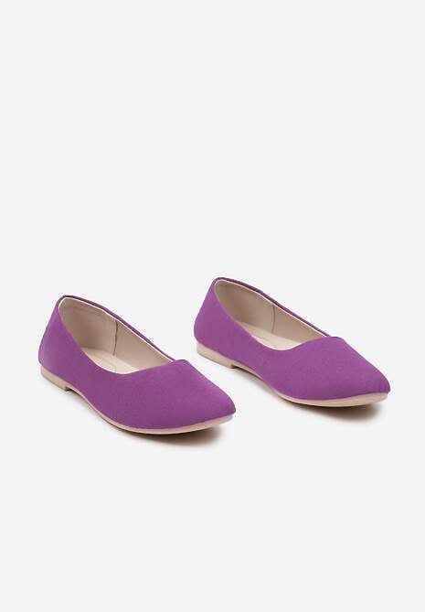 Fioletowe Klasyczne Balerinki z Ekozamszu z Okrągłym Noskiem Harneli