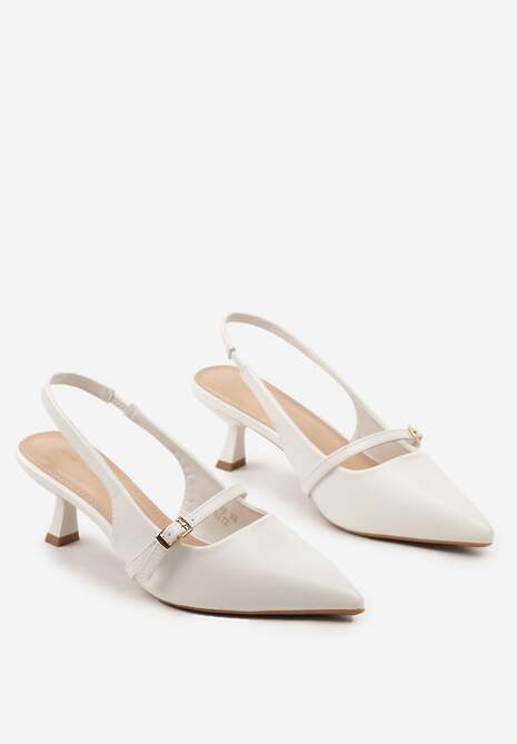 Białe Sandały z Odkrytą Piętą na Obcasie Kaczuszka Zapinane na Sprzączkę Alluana