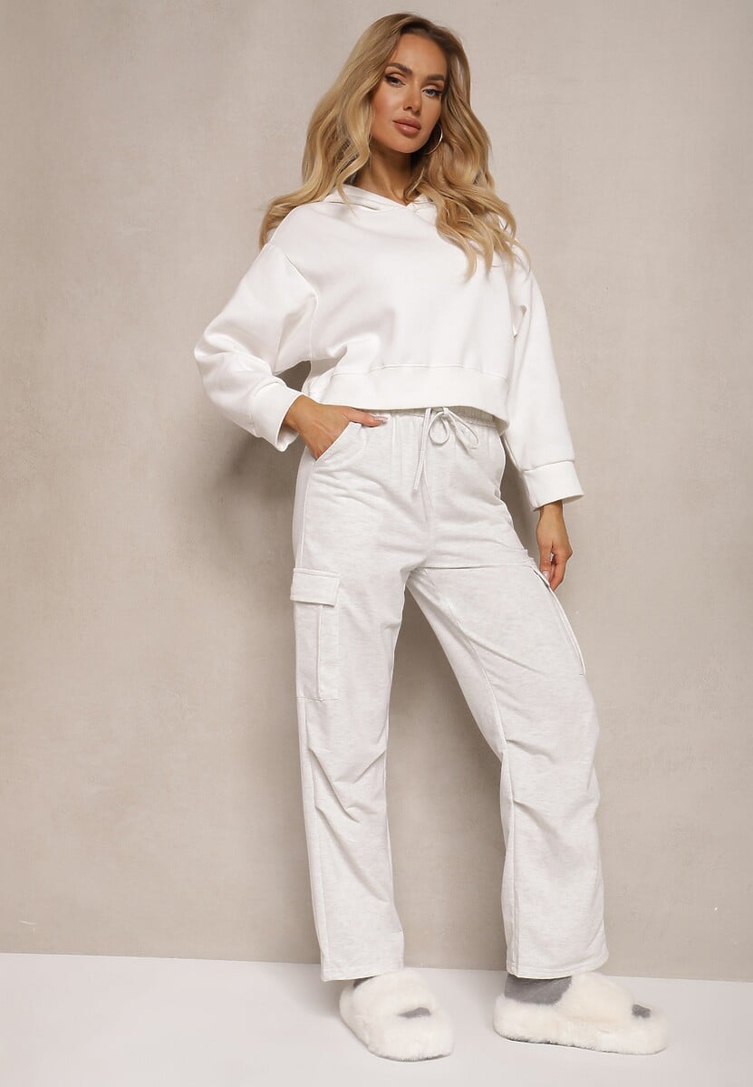 Jasnoszare Spodnie z Bawełny z Wysokim Stanem i Prostymi Nogawkami Asoella