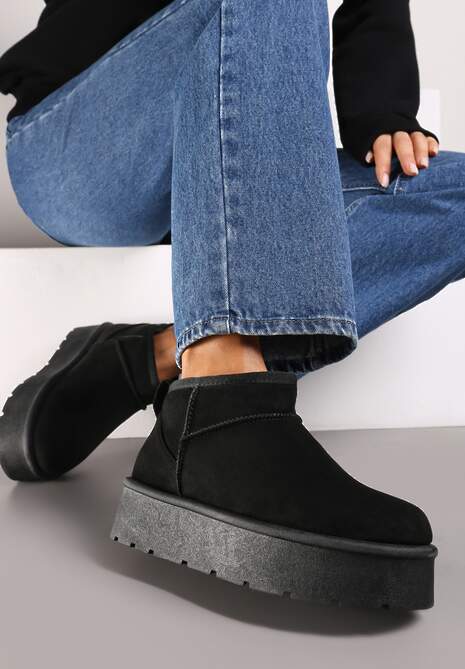 Czarne Krótkie Śniegowce Wsuwane na Platformie Arkelia