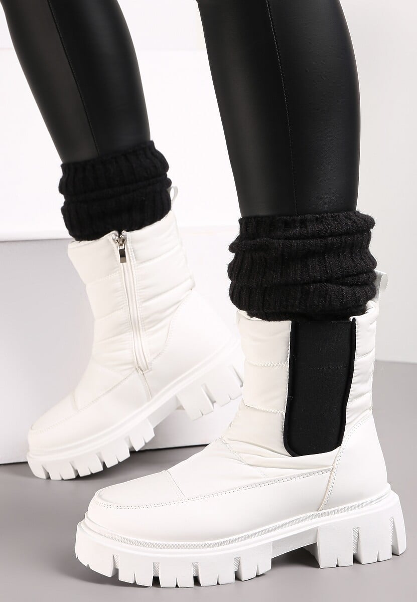 Białe Śniegowce Pikowane z Elastyczną Wstawką Erdrigu