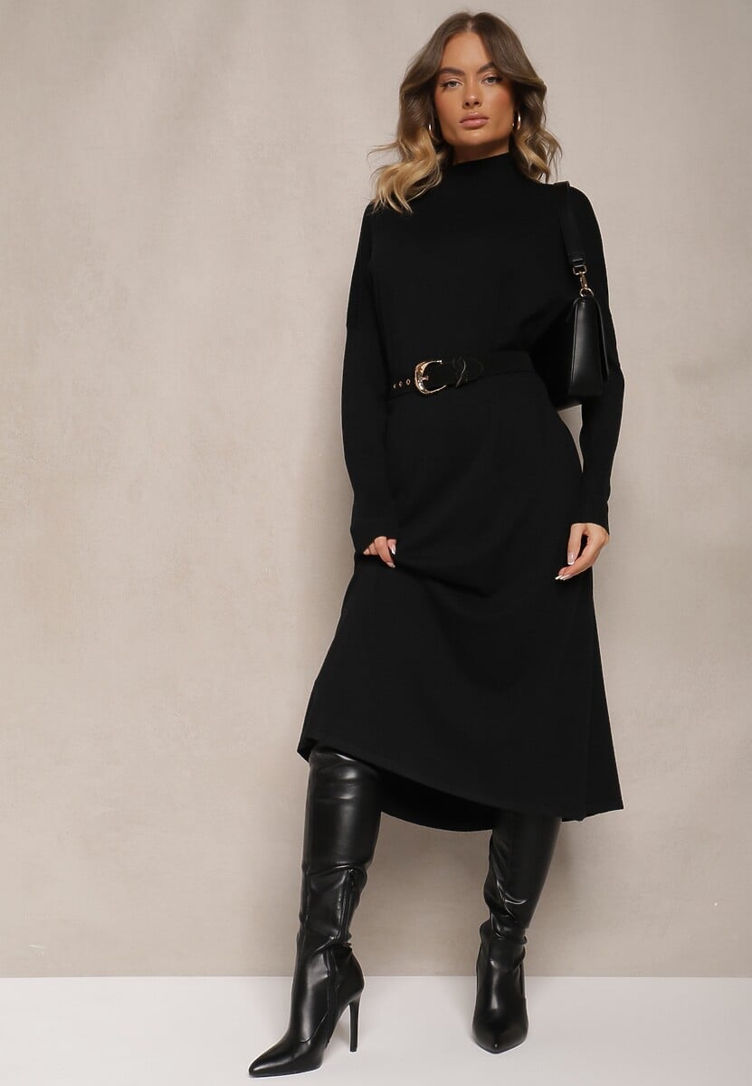 Biała Pudełkowa Sukienka Sweterkowa z Wiskozą i Golfem Rinnine