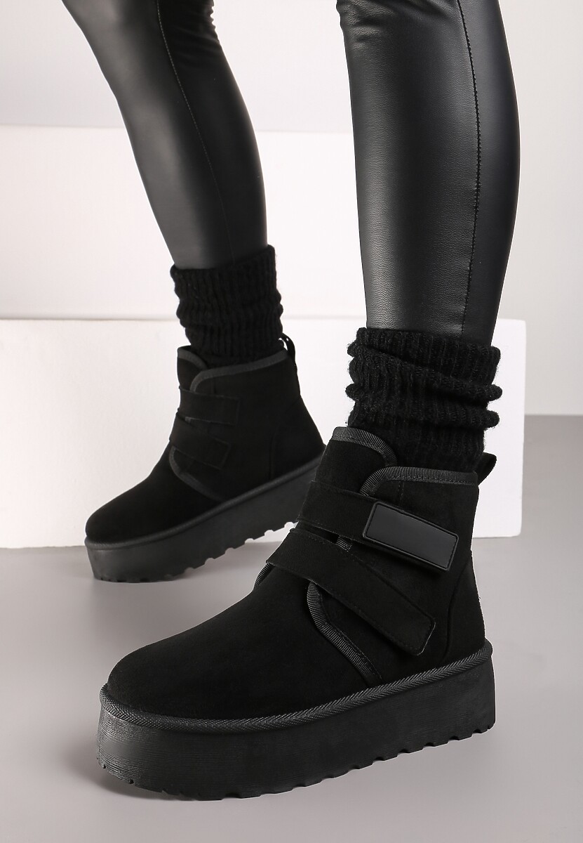 Czarne Śniegowce na Platformie z Zapięciem na Rzep Tarimelle