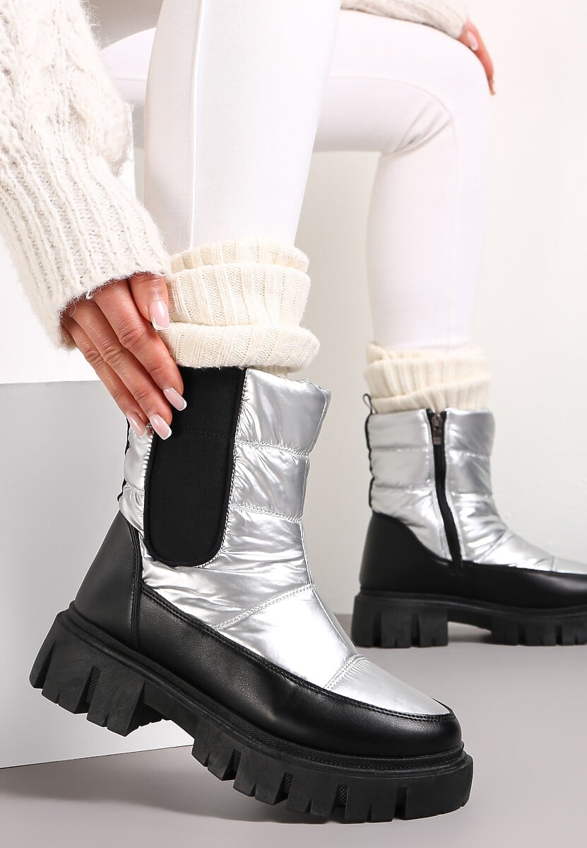 Srebrne Śniegowce Pikowane z Elastyczną Wstawką Erdrigu