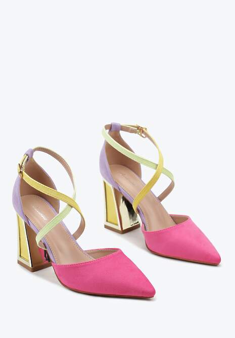 Fuksjowe Czółenka na Obcasie w Kształcie Stożka z Metalowym Obramowaniem Haslia