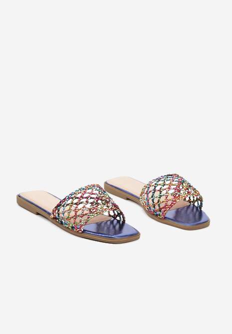 Niebieskie Płaskie Klapki Ozdobione Plecionką Nelldine