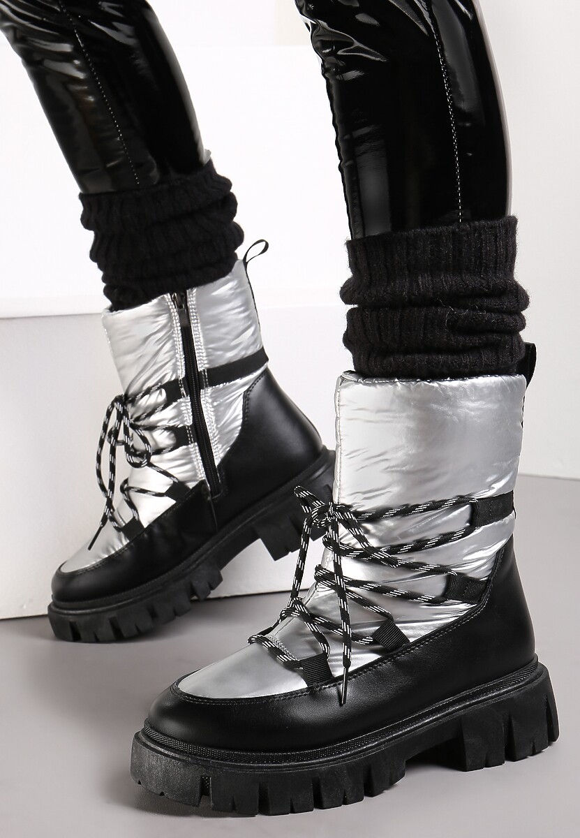 Srebrne Śniegowce Pikowane Metaliczne Essa