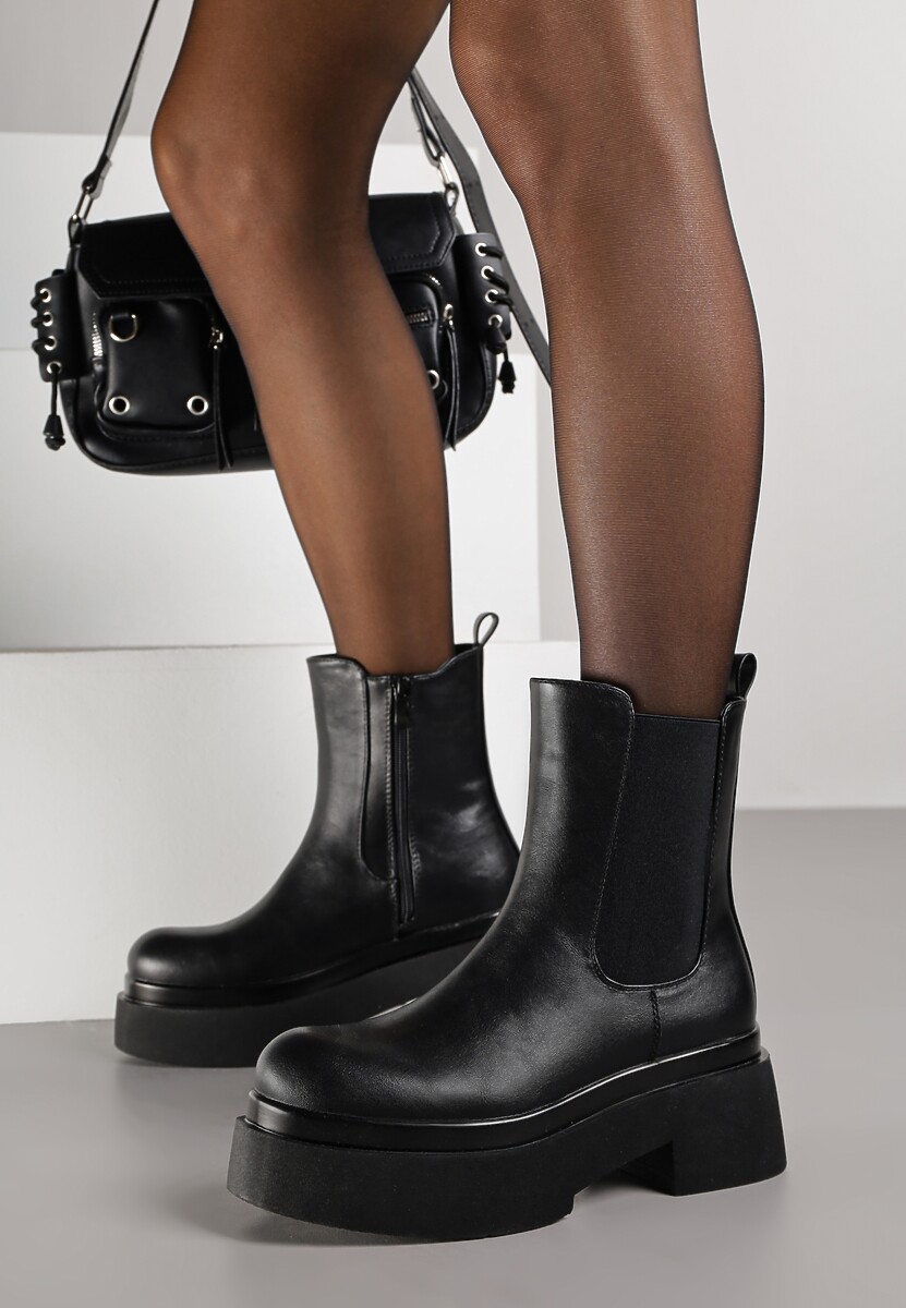 Czarne Botki Sztyblety na Platformie Tevirka