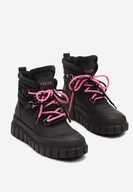 Czarne Śniegowce Vices na Platformie z Tłoczeniem Anorrise