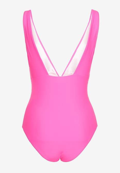 Fuksjowy Strój Kąpielowy Jednoczęściowy Ozdobiony Aplikacją Kwiatu 3D z Usztywnieniem Seliris