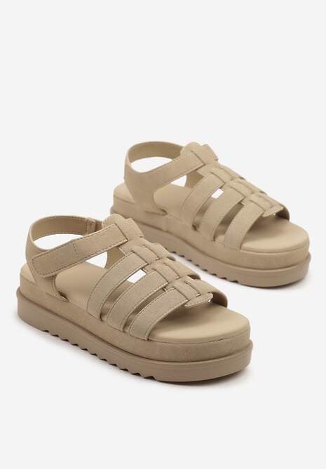 Ciemnobeżowe Sandały w Stylu Gladiatorek na Rzep Sorenevia