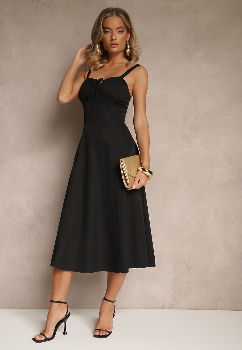 Czarna Koktajlowa Sukienka Gorsetowa Vices z Rozkloszowanym Dołem Kolinnea