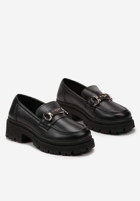 Czarne Mokasyny na Platformie z Minimalistyczną Klamrą Atarnia