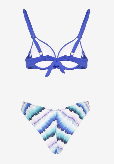 Niebieskie Bikini Majtki Figi Ozdobione Nadrukiem i Biustonosz Natinalia