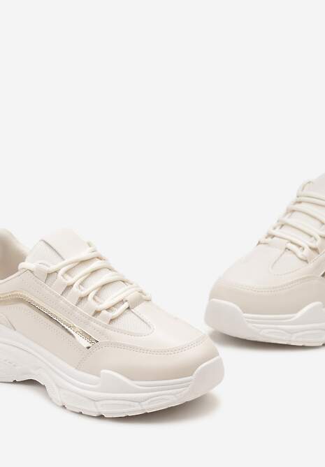 Beżowe Casualowe Sneakersy z Ekoskóry z Ozdobnymi Wstawkami i Sznurowaniem Melindia