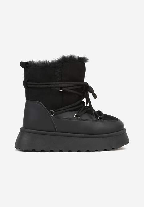 Czarne Śniegowce na Platformie Ozdobione Futerkiem Anwedea