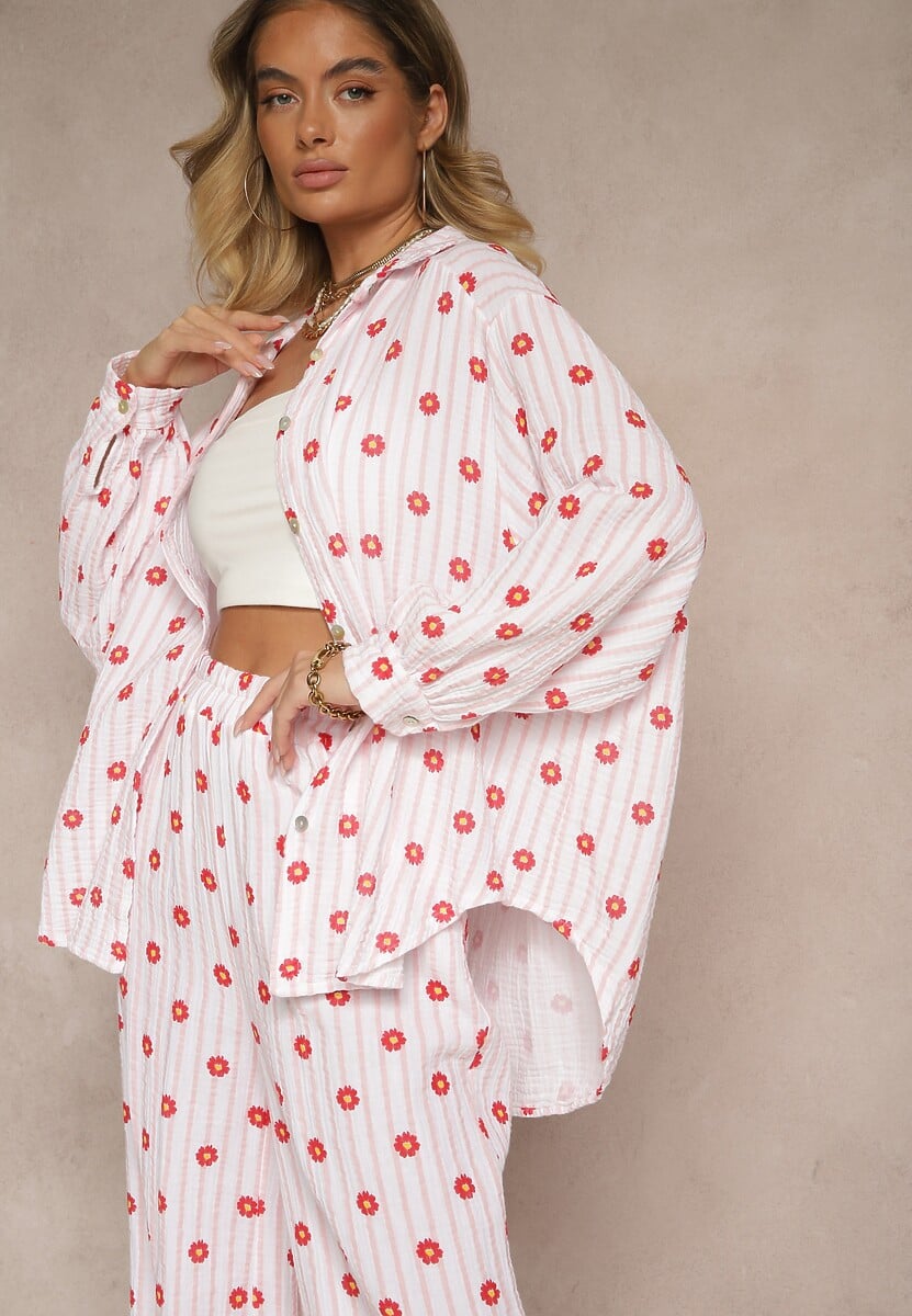 Żółta Koszula z Bawełny ze Wzorem Pasków i Kwiatów Naphera