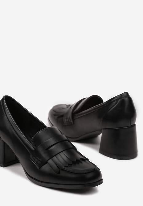 Czarne Półbuty w Stylu Mokasynów na Słupku z Ozdobnym Paskiem Erisannea